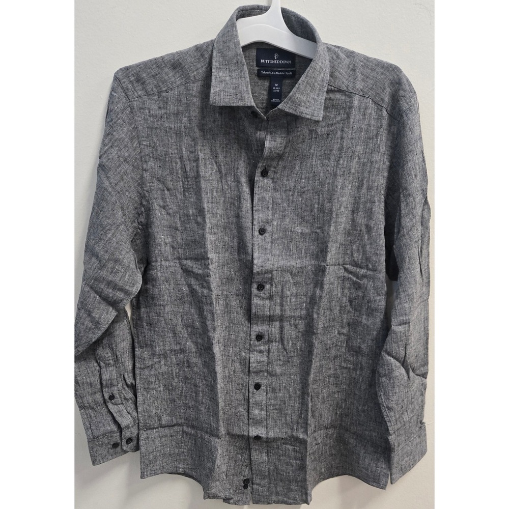 Buttoned Down Mens Tailored Fit Linen Blend Shirt Grey M 15-15.5 32/33